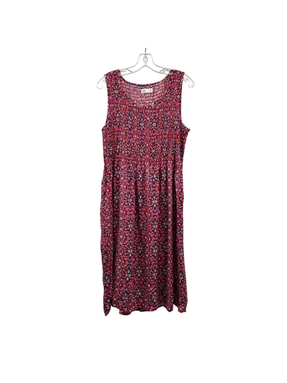 Croft & Barrow Smocked Midi Dress Sleeveless Multicolor Print Size PL New